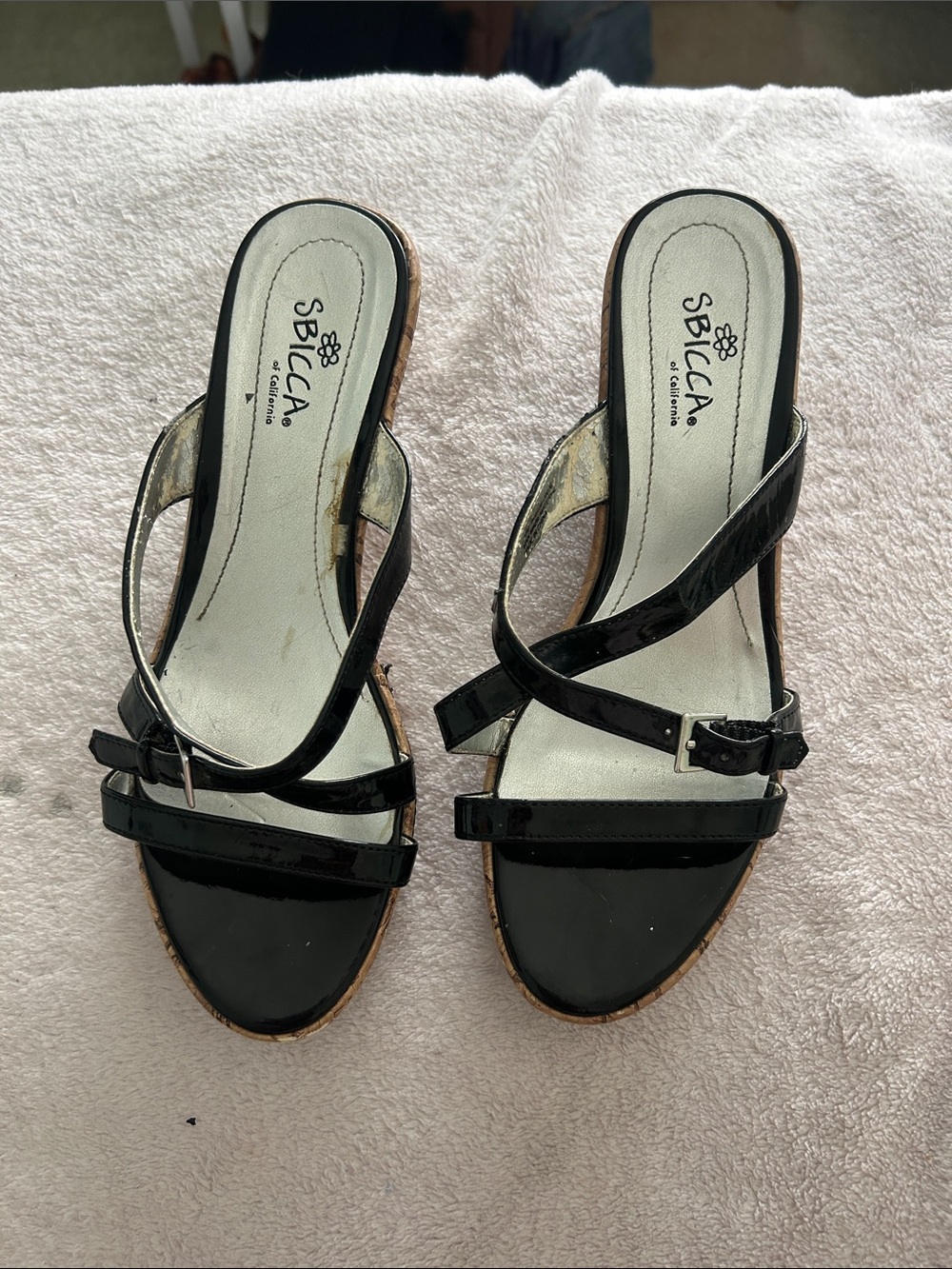 Sbicca Black Patent Multi-Strap Slide Heels